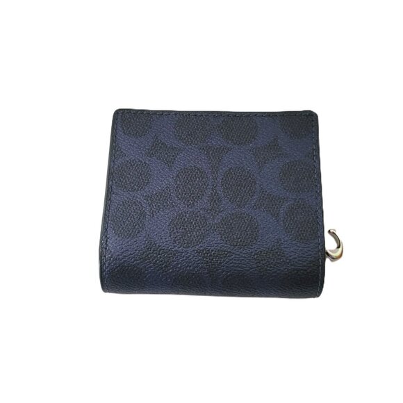 Coach CCL96 Snap Wallet Metallic Signature Small Clutch Blue Navy - Picture 3 of 7